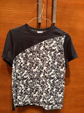 Escada Black and White Floral Panel Short-Sleeve Tee